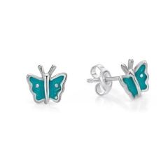 BUTTERFLY STUDS, BLUE INLAY