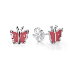 BUTTERFLY STUDS, PINK INLAY