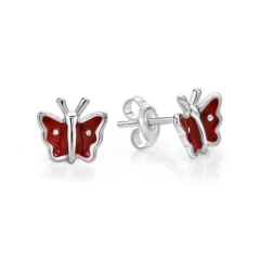 BUTTERFLY STUDS, RED INLAY